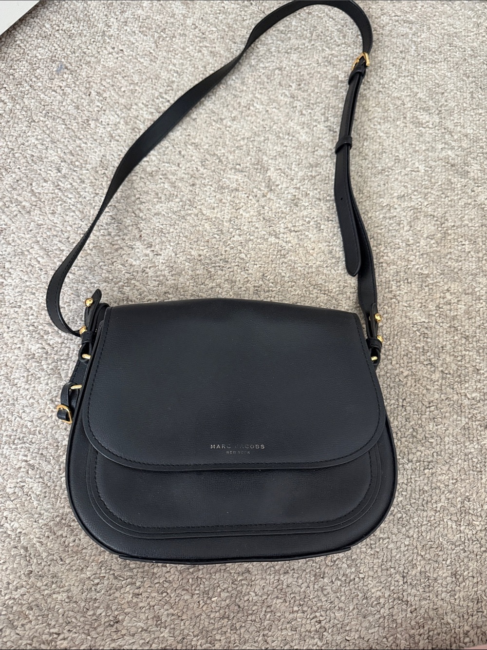 Marc Jacobs Black Leather Saddle Crossbody with Gold Hardware
